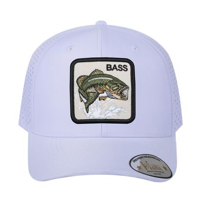 Bass 6-Panel Microfiber Laser Hole Trucker Hat with White front and White back