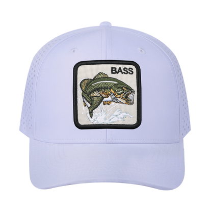 Bass 6-Panel Microfiber Laser Hole Trucker Hat with White front and White back