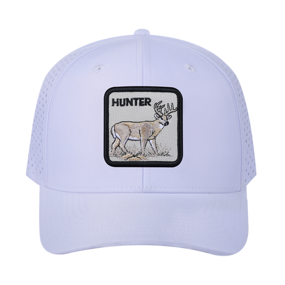 Hunter 6-Panel Microfiber Laser Hole Trucker Hat with White front and White back