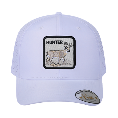 Hunter 6-Panel Microfiber Laser Hole Trucker Hat with White front and White back