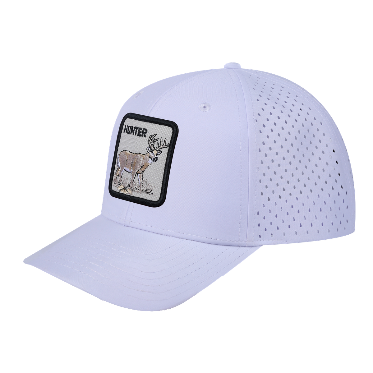 Hunter 6-Panel Microfiber Laser Hole Trucker Hat with White front and White back
