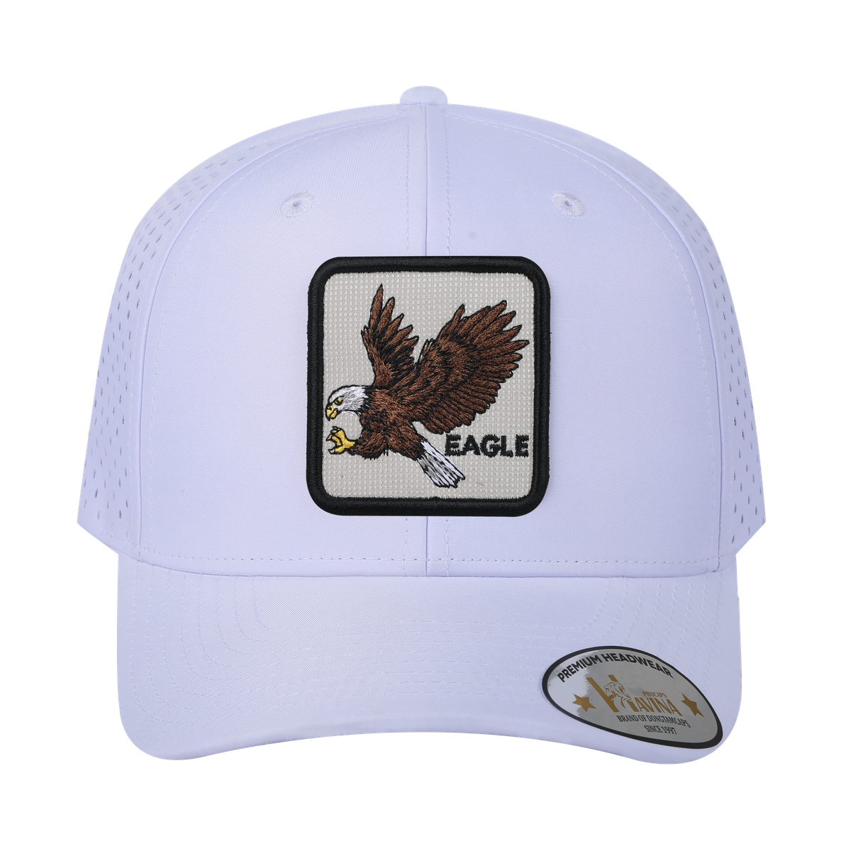 Eagle 6-Panel Microfiber Laser Hole Trucker Hat with White front and White back