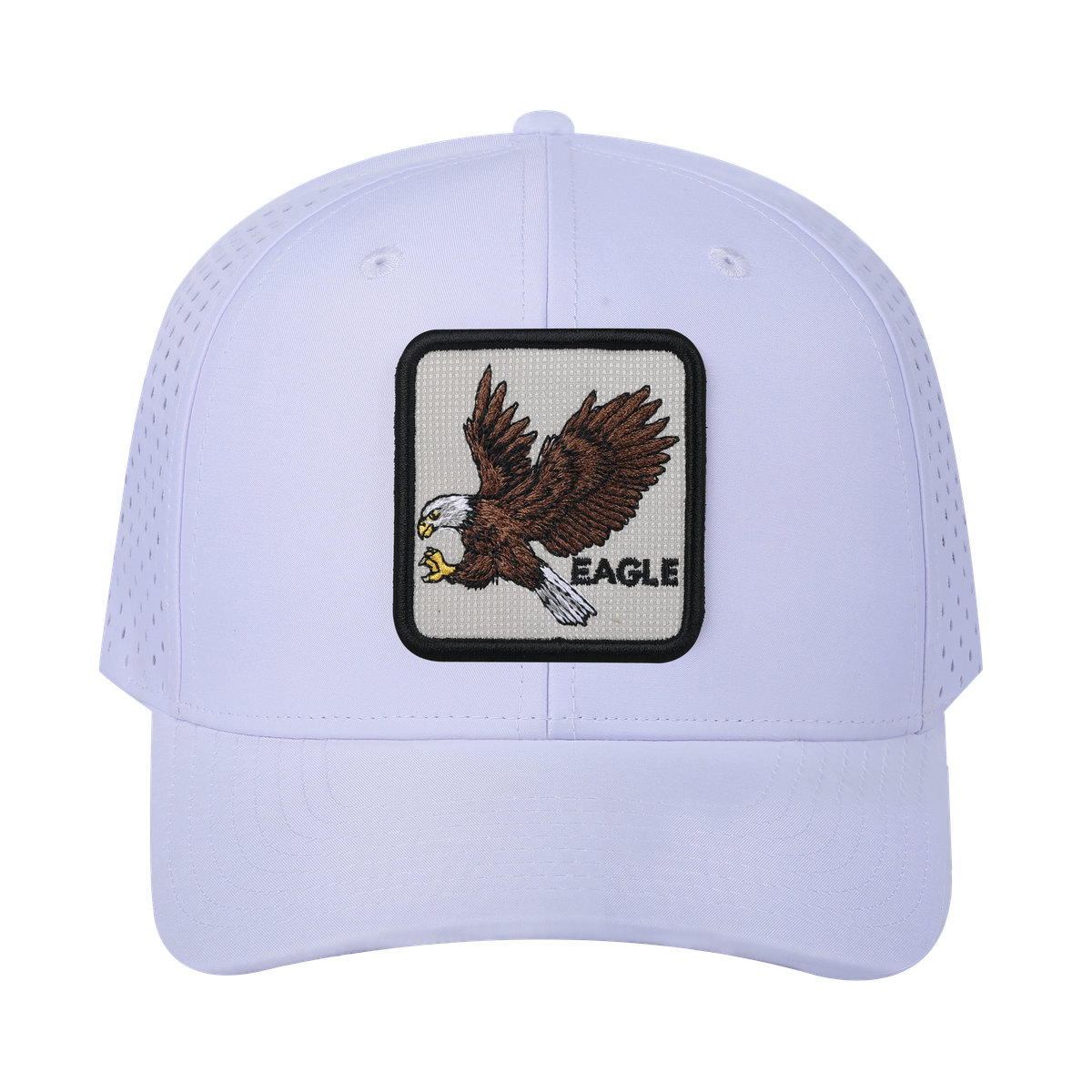 Eagle 6-Panel Microfiber Laser Hole Trucker Hat with White front and White back