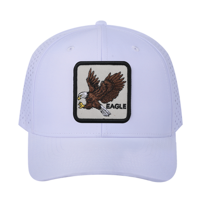 Eagle 6-Panel Microfiber Laser Hole Trucker Hat with White front and White back