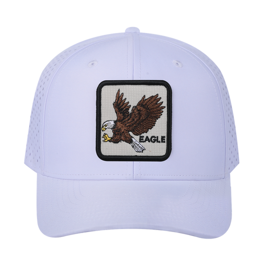 Eagle 6-Panel Microfiber Laser Hole Trucker Hat with White front and White back