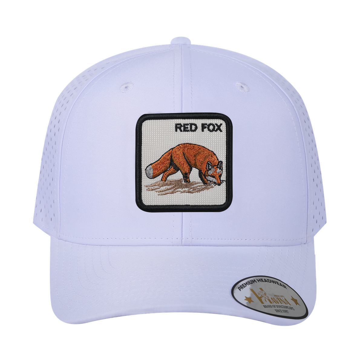 Red Fox 6-Panel Microfiber Laser Hole Trucker Hat with White front and White back
