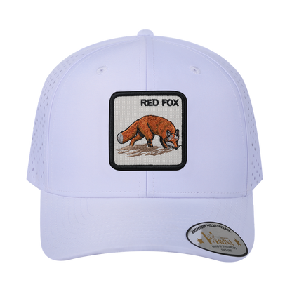 Red Fox 6-Panel Microfiber Laser Hole Trucker Hat with White front and White back