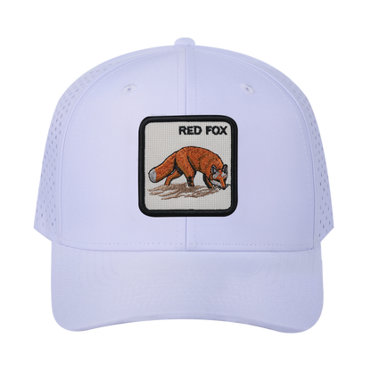 Red Fox 6-Panel Microfiber Laser Hole Trucker Hat with White front and White back