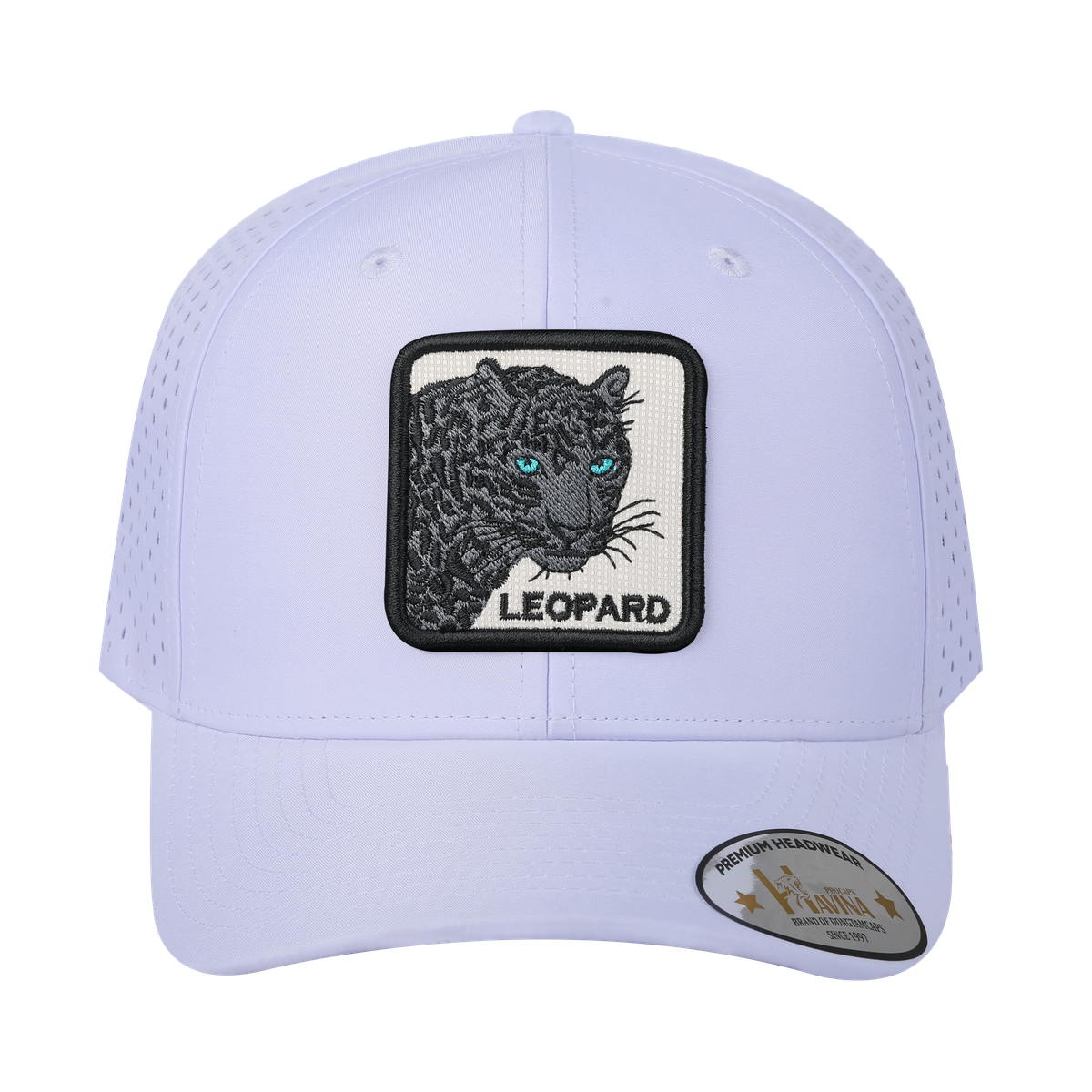 Leopard V2 6-Panel Microfiber Laser Hole Trucker Hat with White front and White back