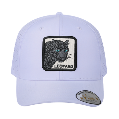 Leopard V2 6-Panel Microfiber Laser Hole Trucker Hat with White front and White back