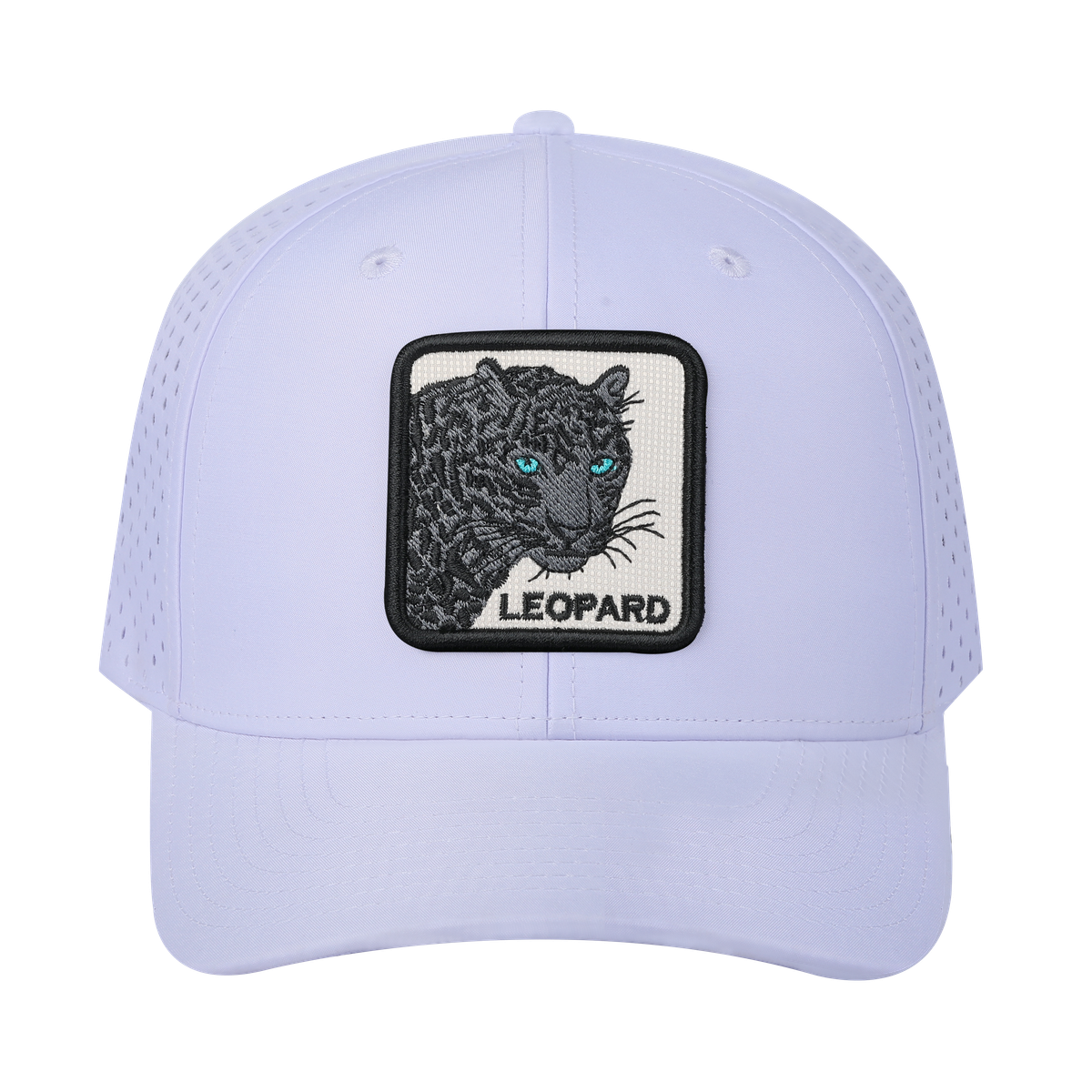 Leopard V2 6-Panel Microfiber Laser Hole Trucker Hat with White front and White back