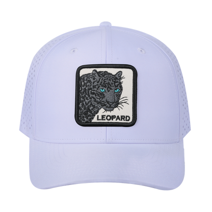 Leopard V2 6-Panel Microfiber Laser Hole Trucker Hat with White front and White back