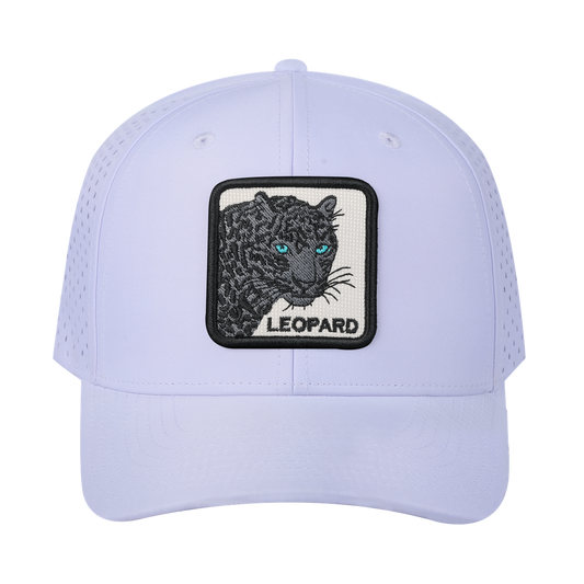 Leopard V2 6-Panel Microfiber Laser Hole Trucker Hat with White front and White back