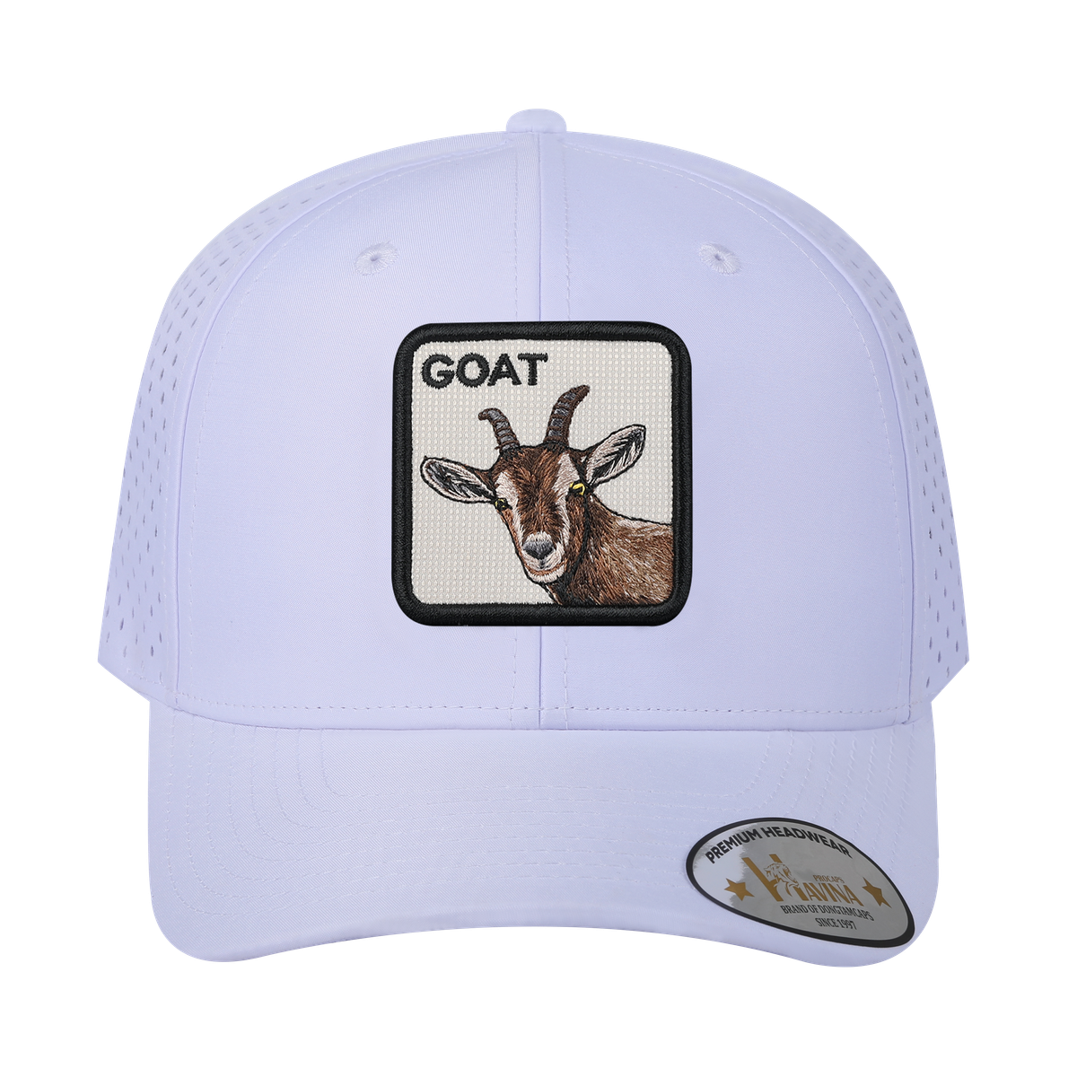 Goat 6-Panel Microfiber Laser Hole Trucker Hat with White front and White back