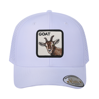 Goat 6-Panel Microfiber Laser Hole Trucker Hat with White front and White back