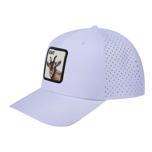 Goat 6-Panel Microfiber Laser Hole Trucker Hat with White front and White back