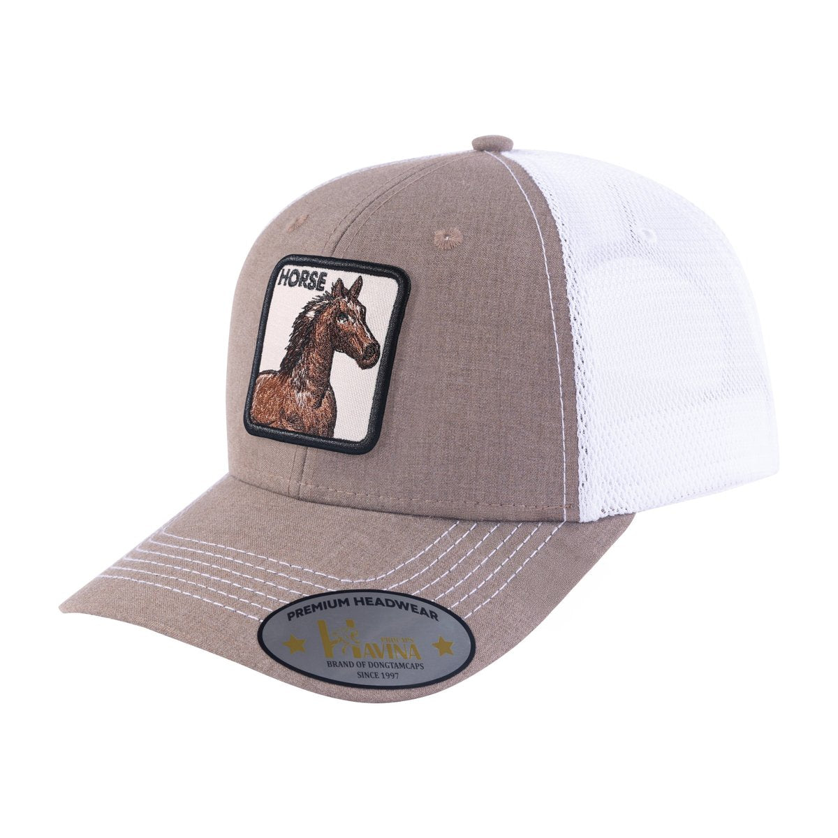 Horse 6-Panel Trucker Hat with Light Brown front and White back