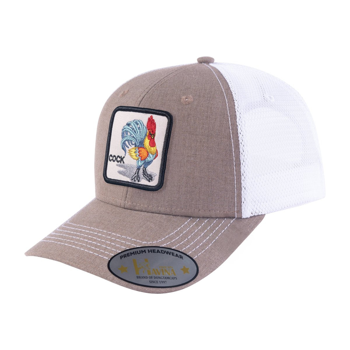 Chicken 6-Panel Trucker Hat with Light Brown front and White back