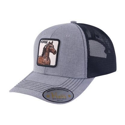 Horse 6-Panel Trucker Hat with Light Grey front and Black back
