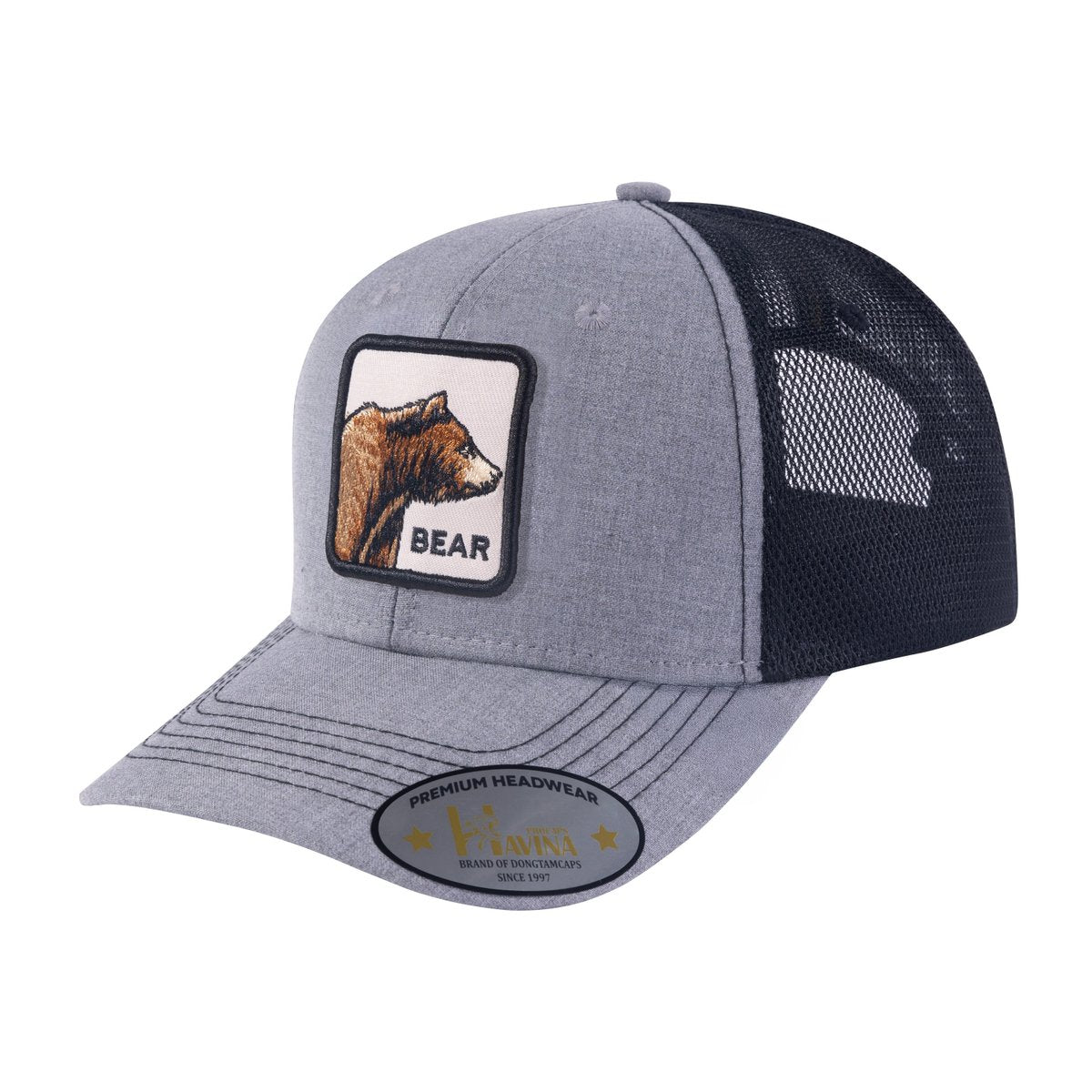 Bear 6-Panel Trucker Hat with Light Grey front and Black back