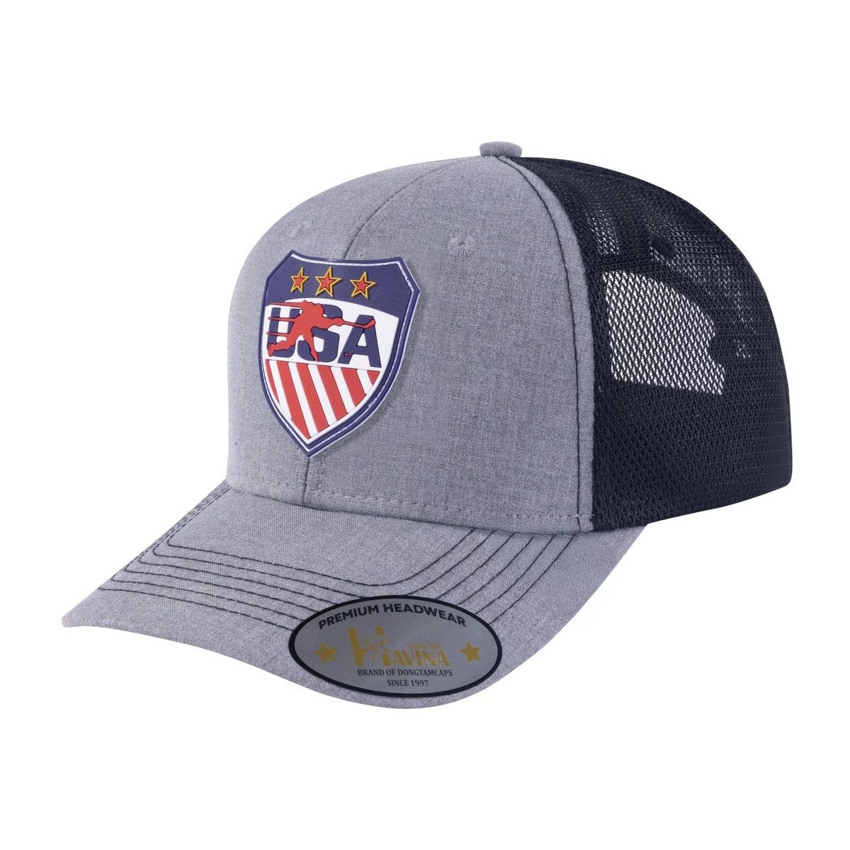 Embroidered Usa Hockey - 6 Panel Trucker Hat - Light Grey