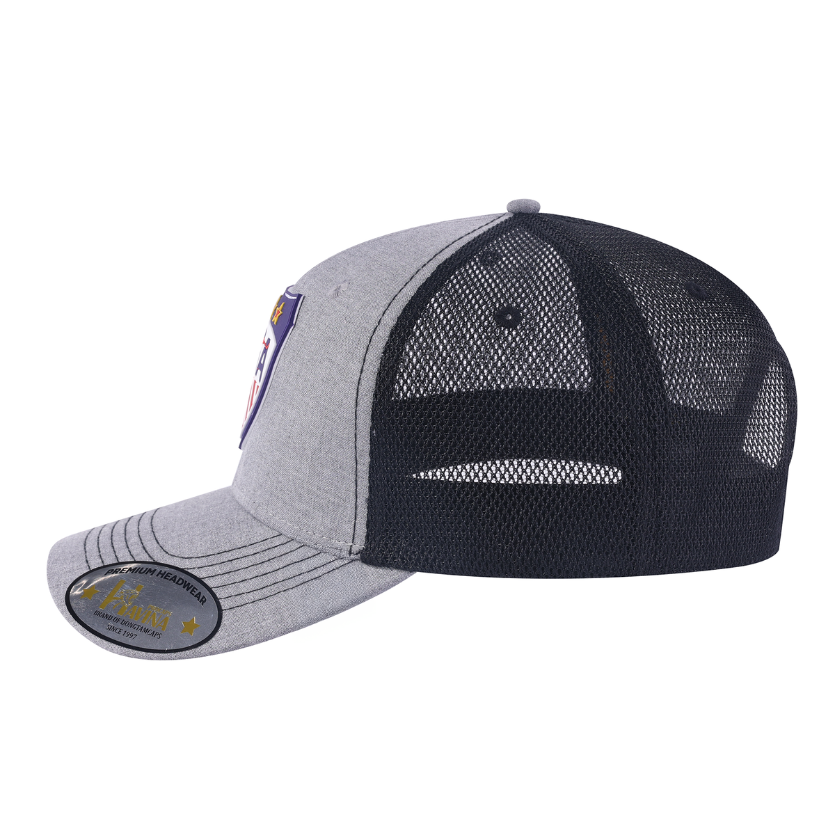 Embroidered Usa Hockey - 6 Panel Trucker Hat - Light Grey