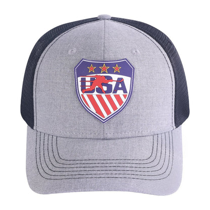 Loving Hockey 6-Panel Trucker Hat with Khaki front and Black back