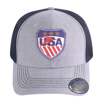 Embroidered Usa Hockey - 6 Panel Trucker Hat - Light Grey