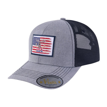 USA Deer Hunter 6-Panel Trucker Hat with Light Grey front and Black back