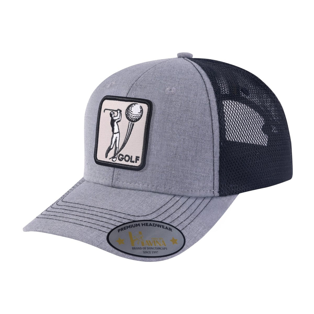 Golf 6-Panel Trucker Hat with Khaki front and Black back