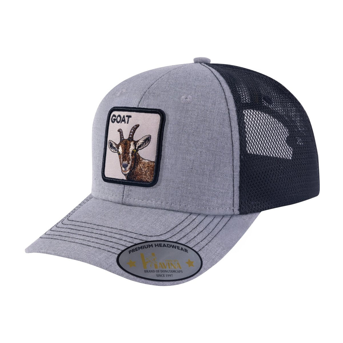 Goat 6-Panel Trucker Hat with Light Grey front and Black back