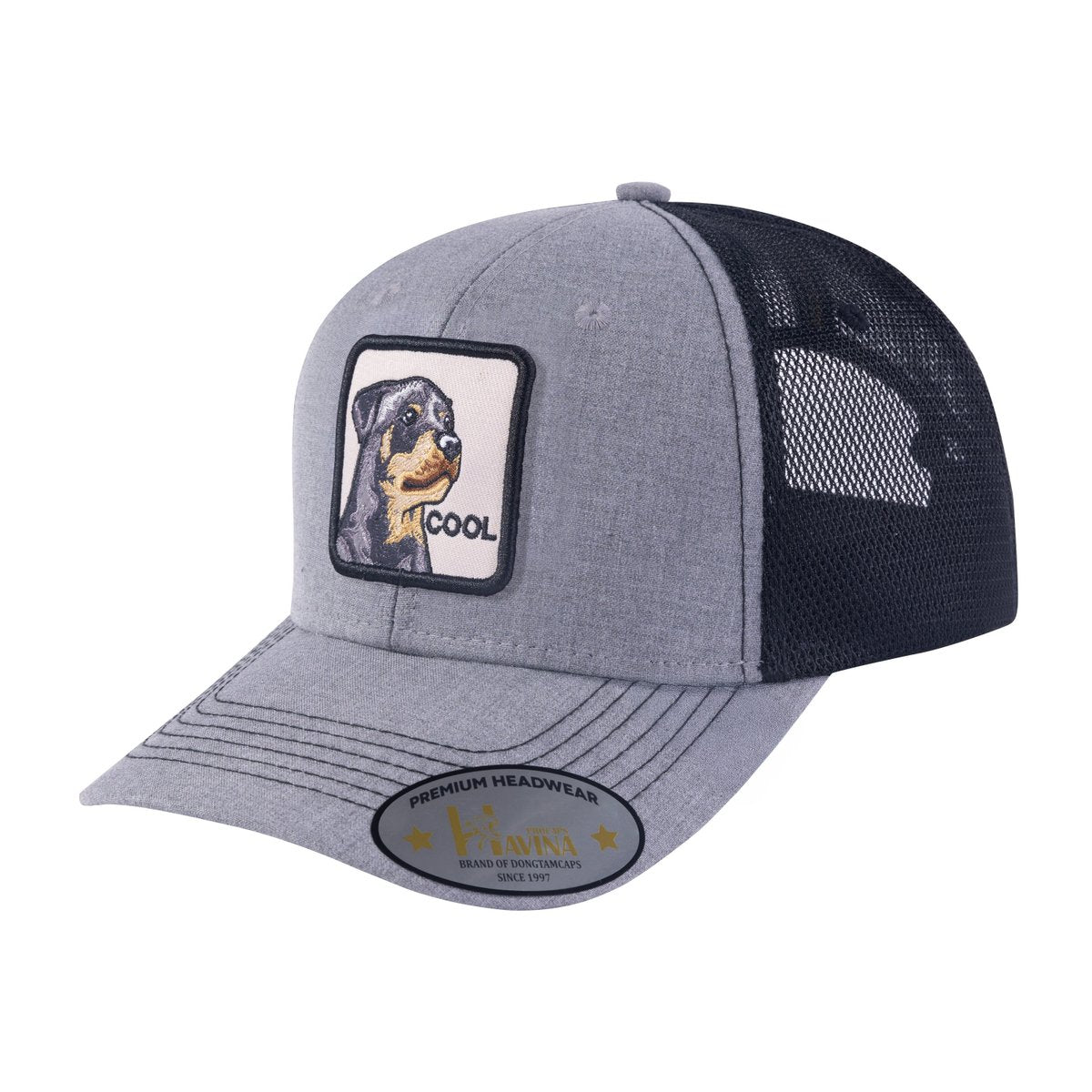 Cool Dog 6-Panel Trucker Hat with Light Grey front and Black back
