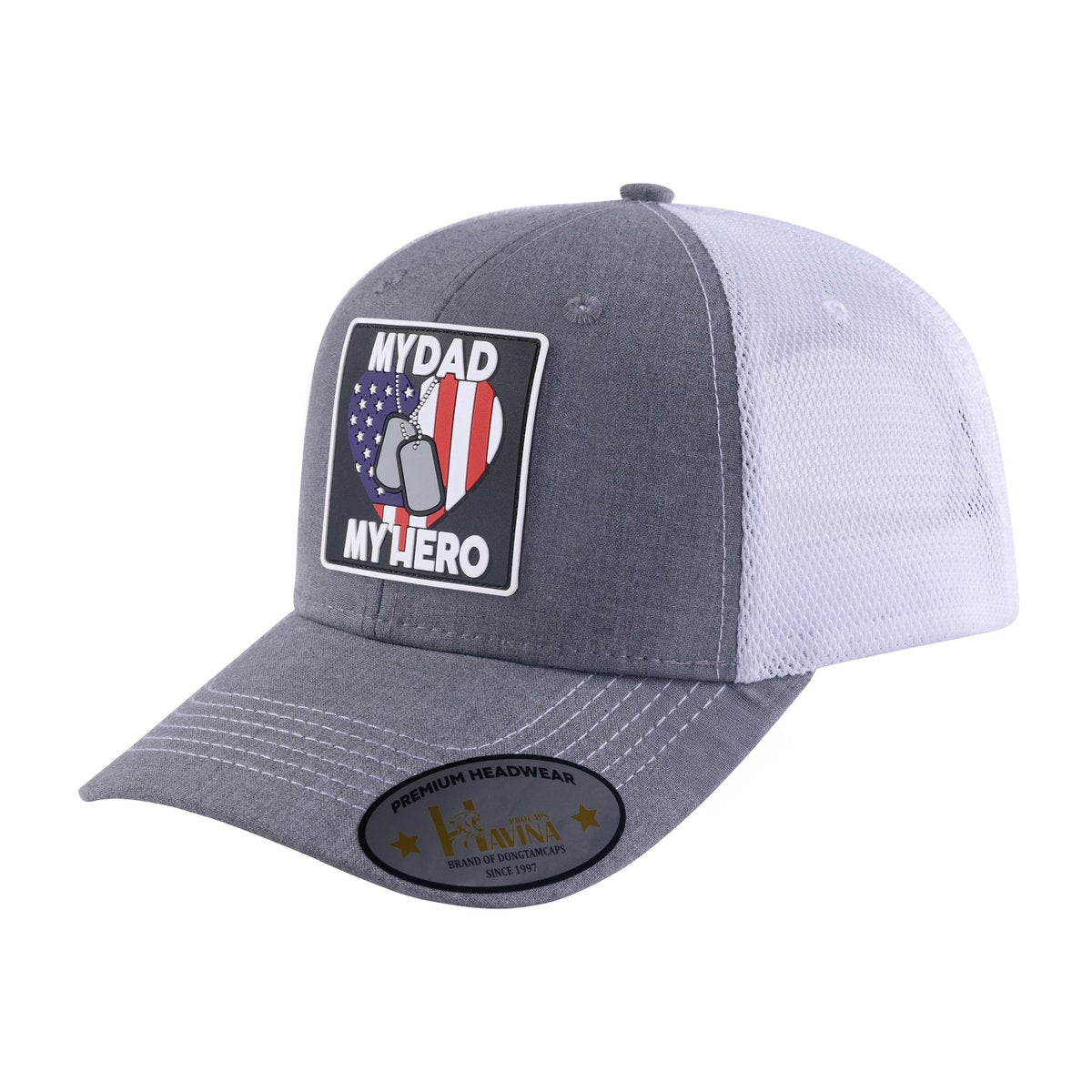 My Dad My Hero 6-Panel Trucker Hat with Light Grey front and White back