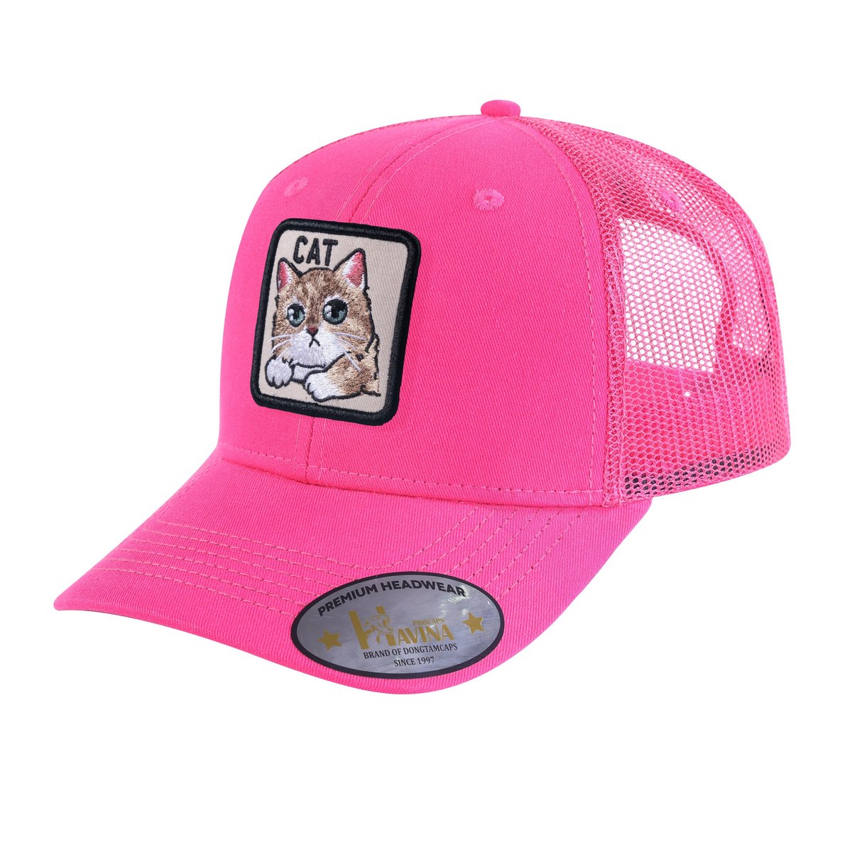 Cat 6-Panel Trucker Hat with Pink front and Pink back