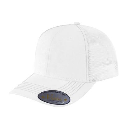 Blank 6-Panel Trucker Hat with White front and White back
