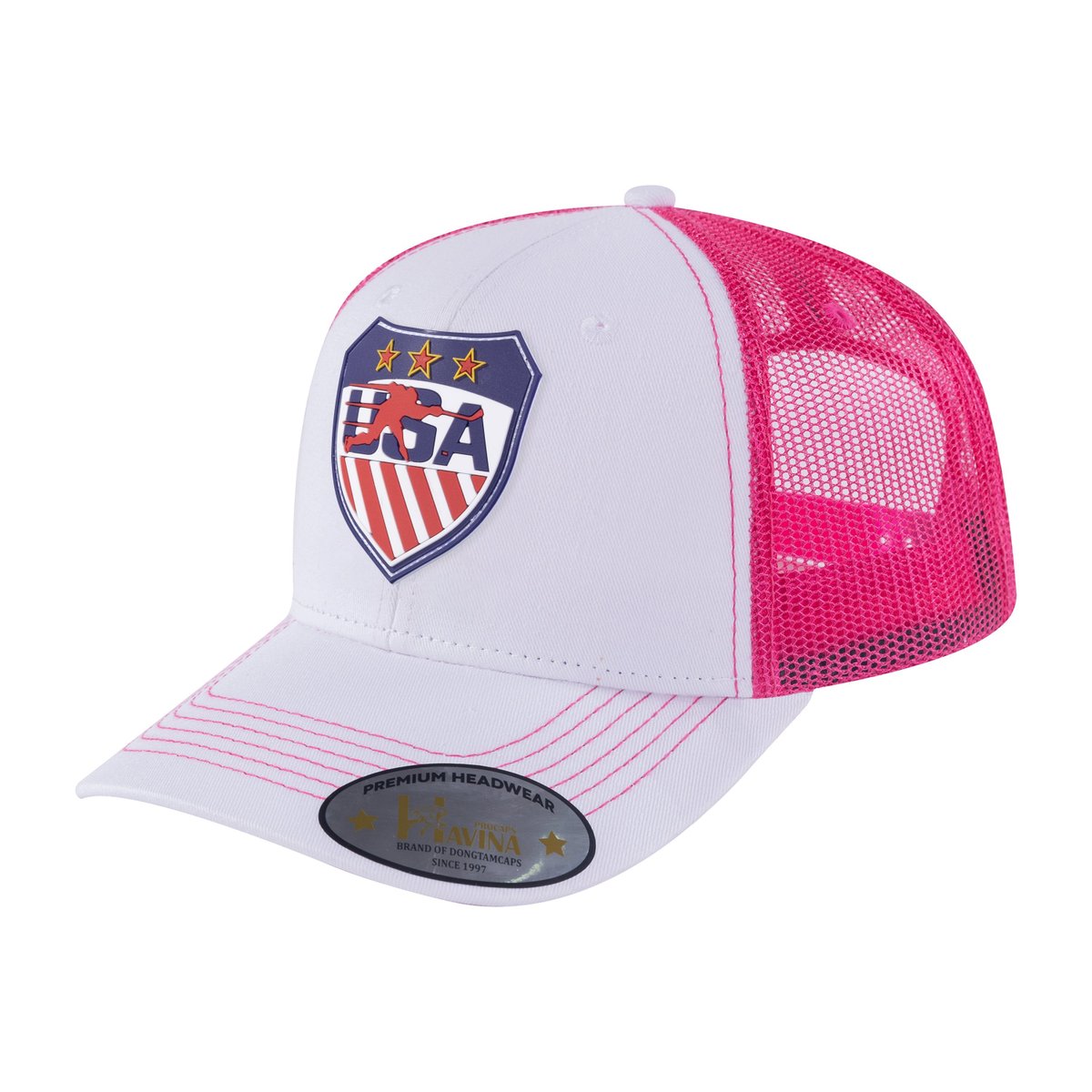 Loving Hockey 6-Panel Trucker Hat with White front and Pink back
