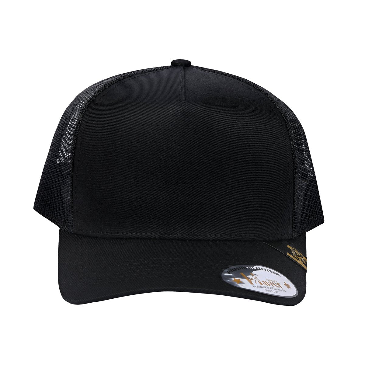Blank 5-Panel Trucker Hat with Black front and Black back