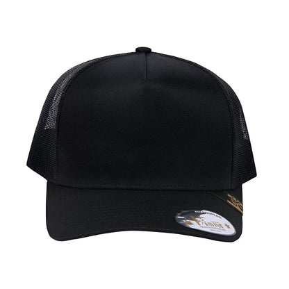Blank 5-Panel Trucker Hat with Black front and Black back