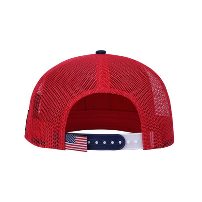 Embroidered Classic US American Flag - 5 Panel Snap Trucker Hat - Red