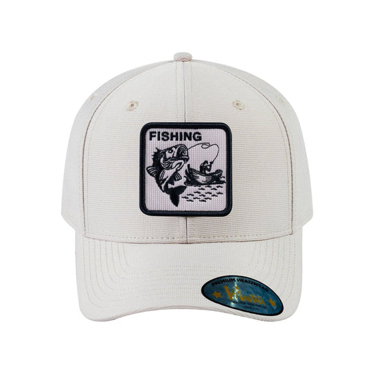 V2 Embroidered The Fishing - 6 Panel Baseball Cap - Beige/Beige