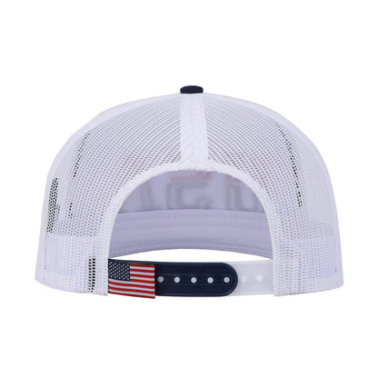 Embroidered Classic US American Flag - 5 Panel Snap Trucker Hat - White