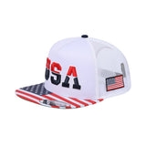 Embroidered Classic US American Flag - 5 Panel Snap Trucker Hat - White