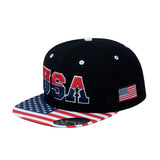 Embroidered Classic US American Flag - 6 Panel Snap Baseball Cap - Black